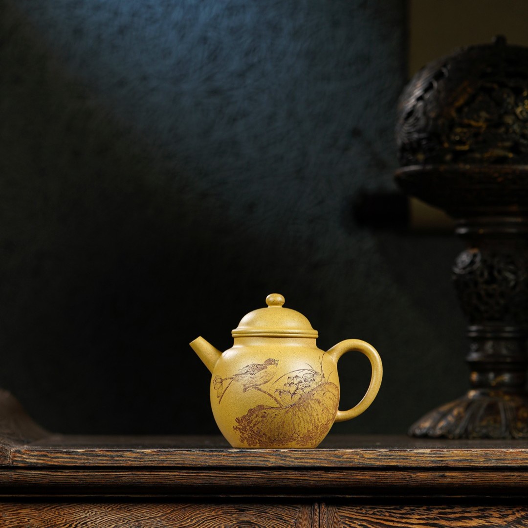 许逸欣全手工制作茶具 秦斌刻绘 宫灯紫砂壶 段泥 约200cc