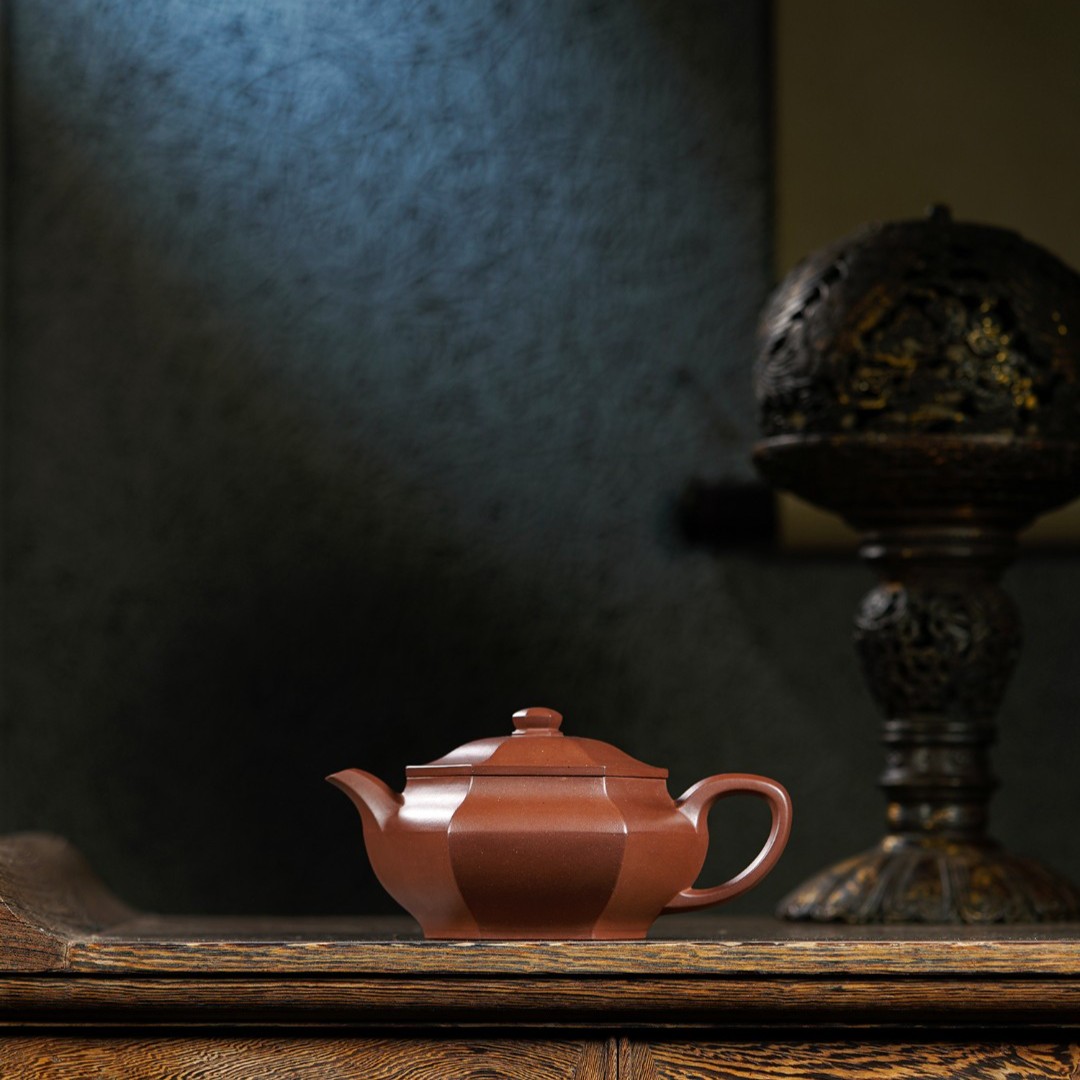 汤昱全手工制作茶具 六方合欢紫砂壶 紫泥 约260cc