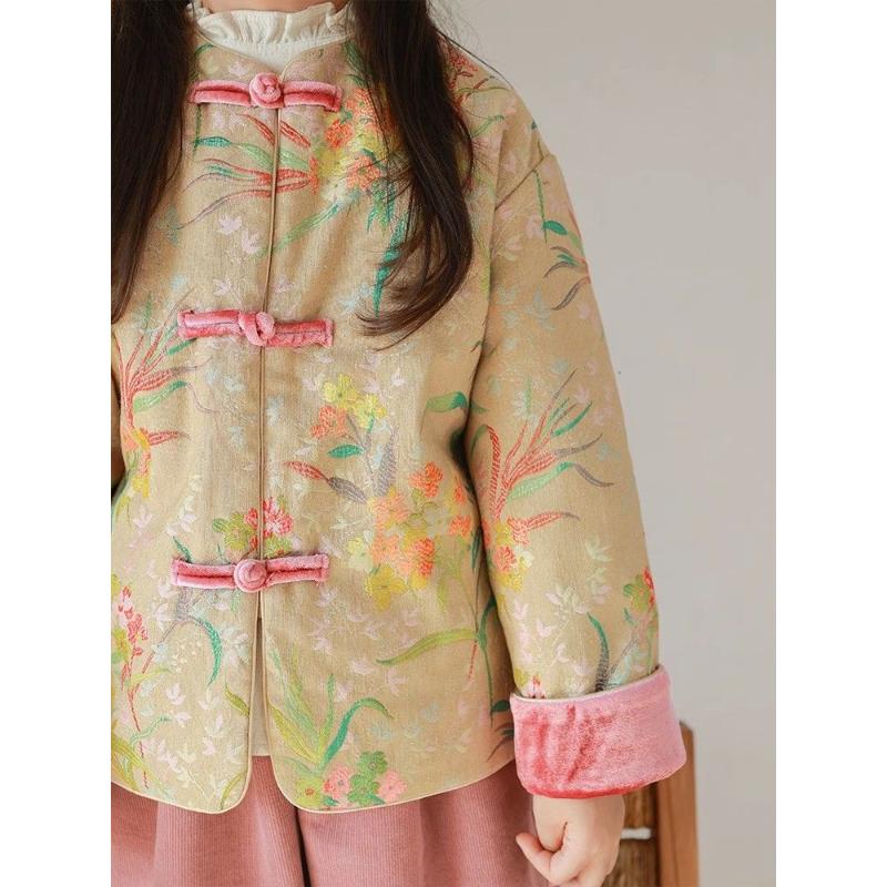 【小扬哥精选】女童新中式碎花唐装夹棉外套2023新款公主风旗袍短