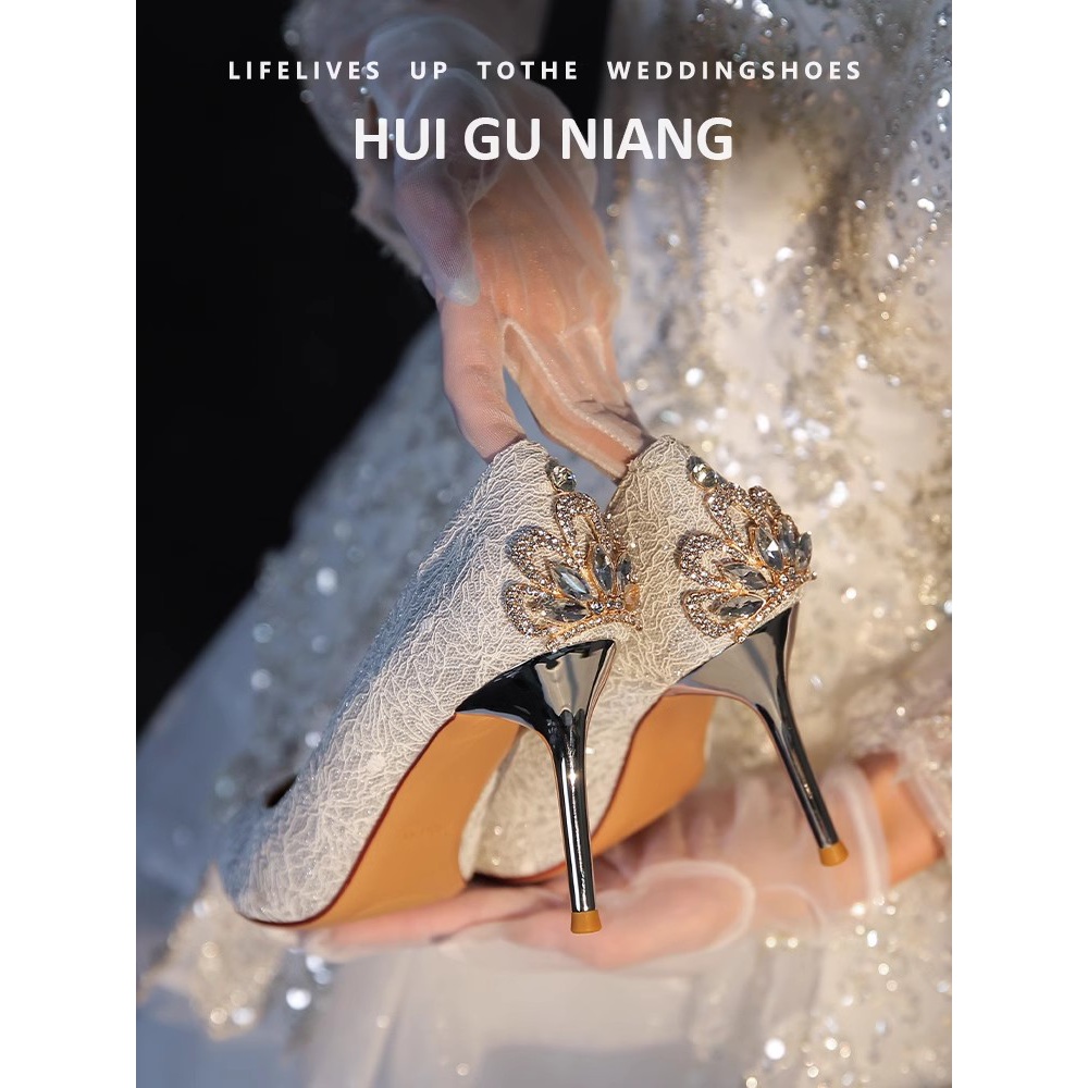 百丽纯爱生日礼物水晶结婚鞋婚纱十八岁成人高跟鞋女高级感新娘公