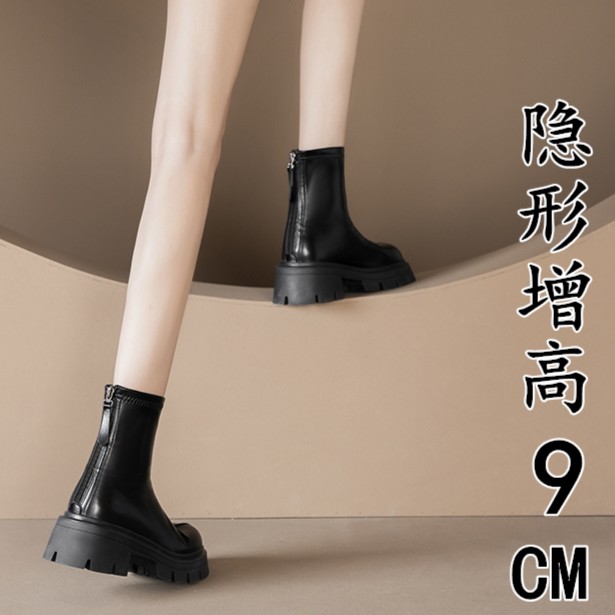 百丽纯爱内增高切尔西短靴女2023夏季新款英伦风厚底小个子弹力瘦