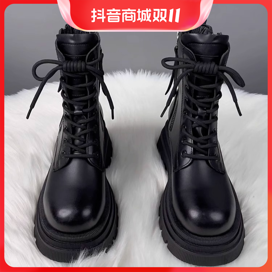 百丽纯爱厚底马丁靴女2023新款单靴秋冬季加绒英伦风网红爆款短靴