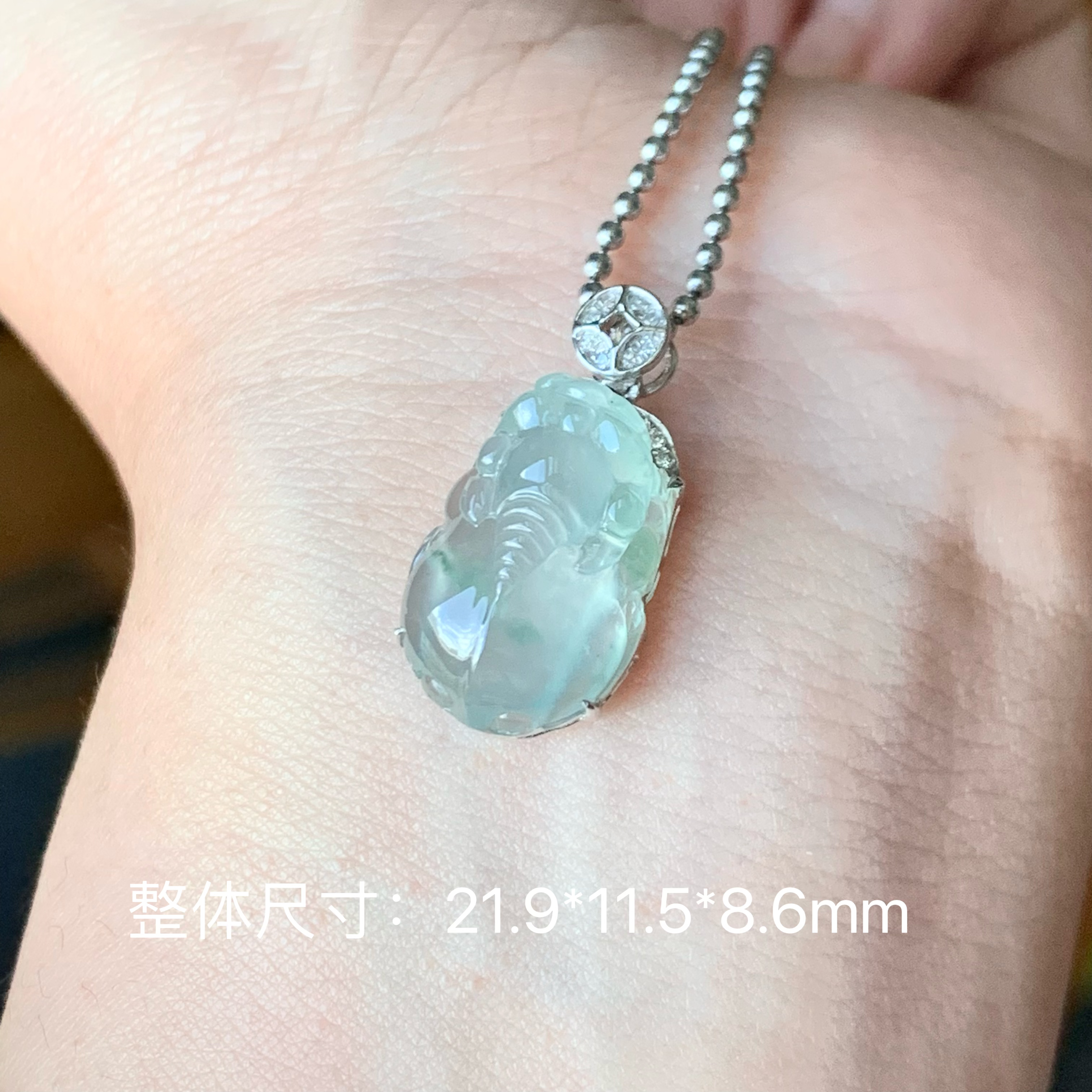 翡翠颈饰18k金镶嵌高冰种形体饱满底子干净翡翠晴底飘花貔貅吊坠