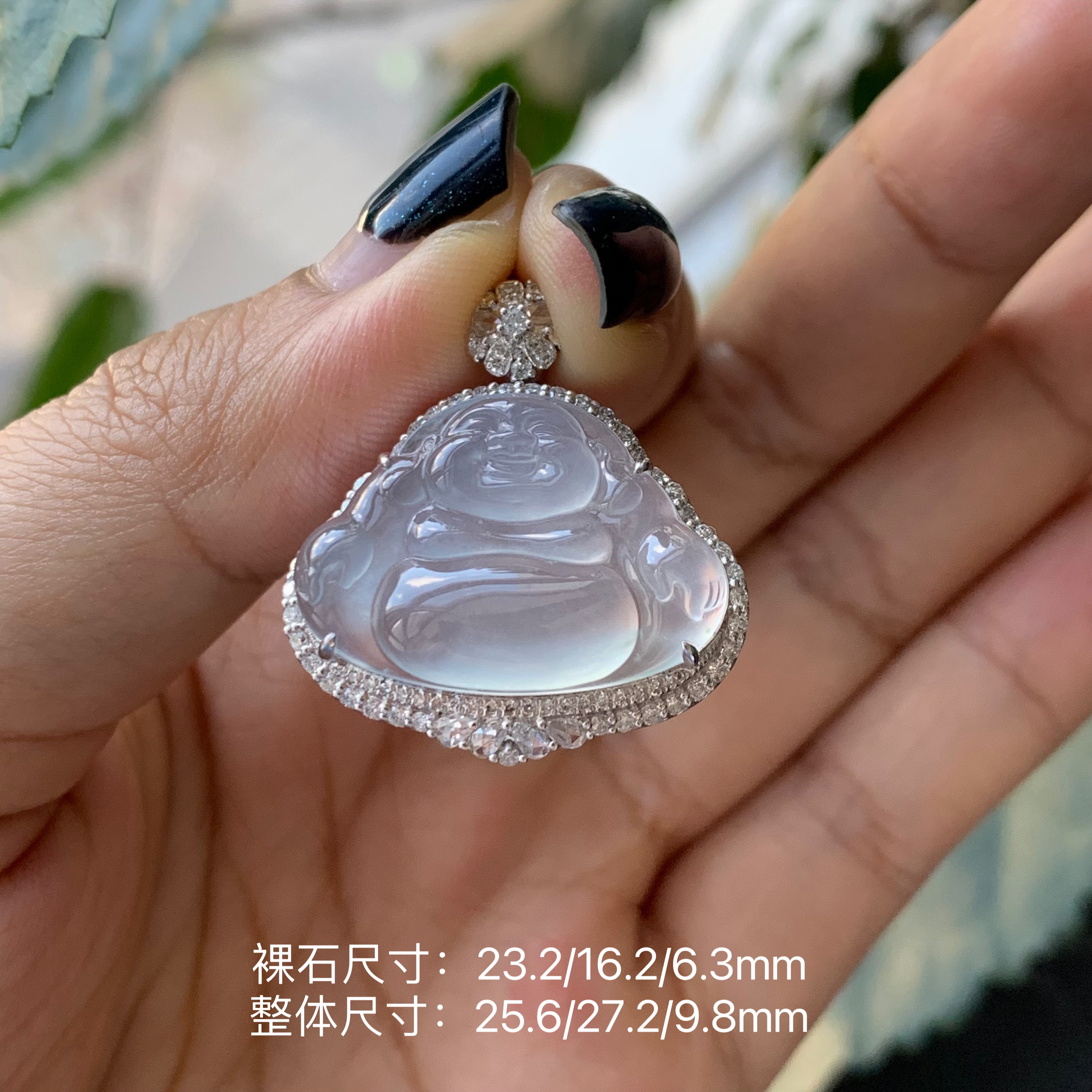 翡翠颈饰18k金镶嵌高冰种起强玻璃刚光底子细腻干净翡翠佛公吊坠
