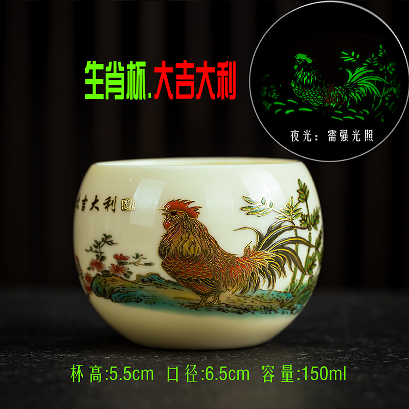【大吉大利.生肖杯】直播主人品茗杯夜光杯高档陶瓷黄瓷茶杯茶具