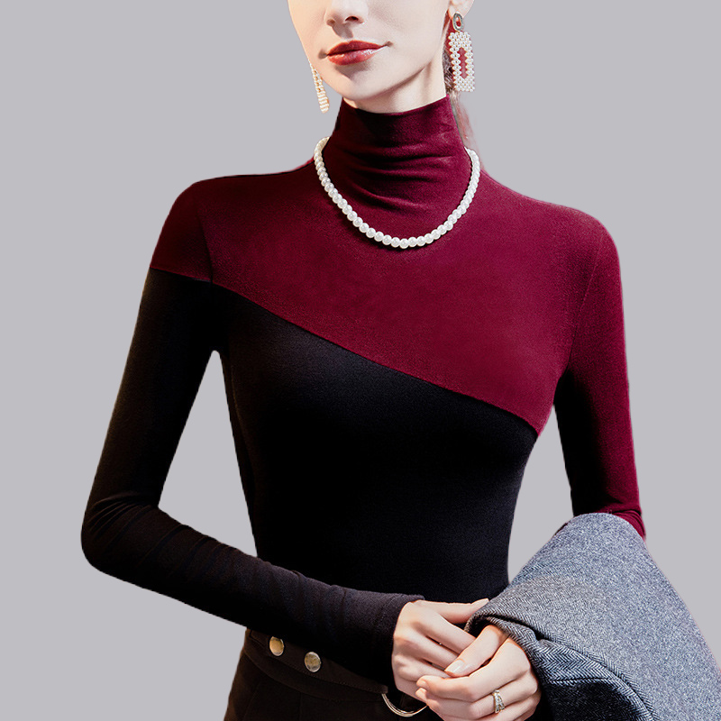 广场舞跳舞服舞蹈服高领磨毛打底衫女拼接长袖现代舞拉丁舞练功服