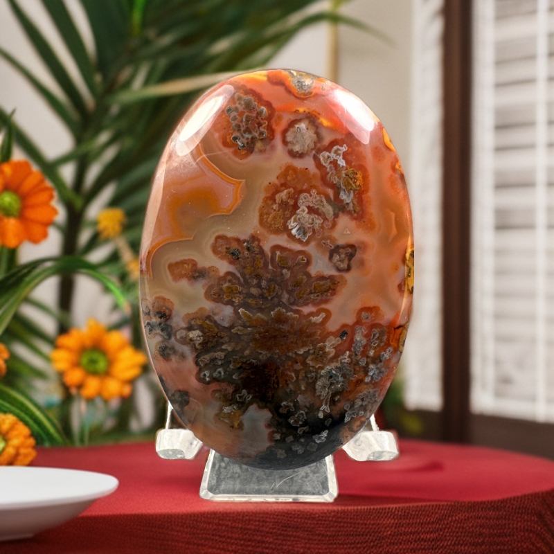 无品牌天然战国红玛瑙玉石直播间冻肉草花珍藏送礼精美椭圆牌吊坠