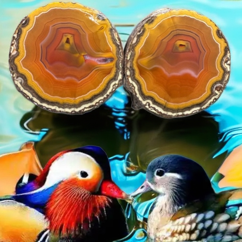 无品牌纯天然宣化战国红玛瑙玉石象形意境鸳鸯戏水收藏对石摆件款