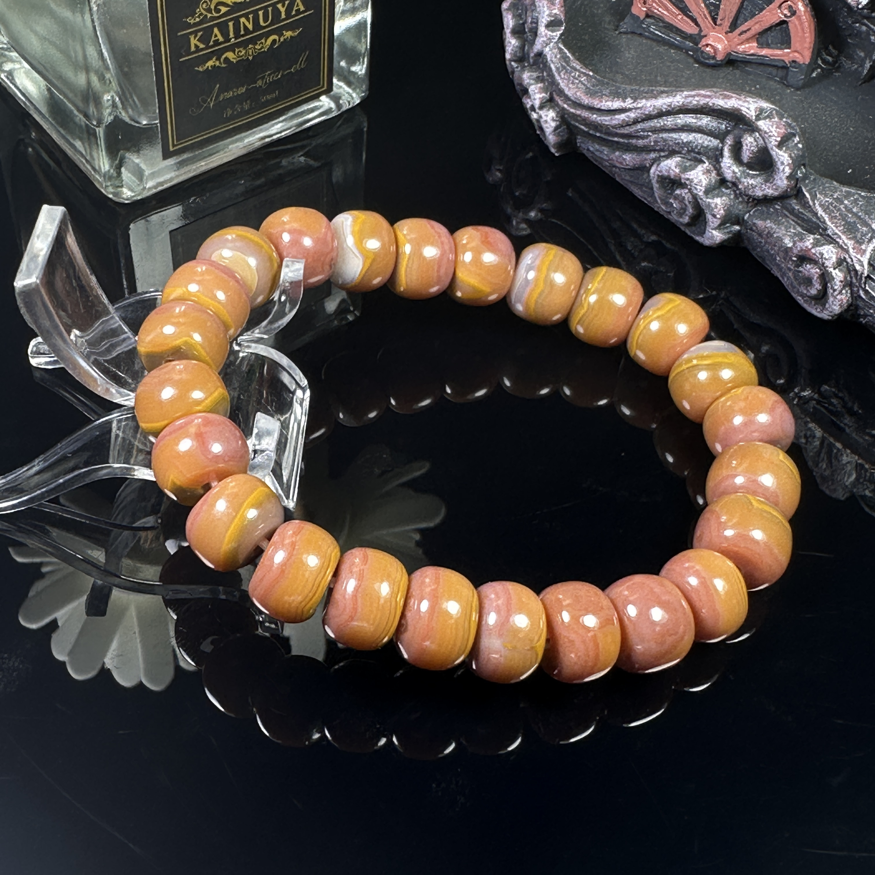 无品牌纯天然宣化战国红玛瑙玉石黄粉拉丝清纯时尚少女手串送礼款