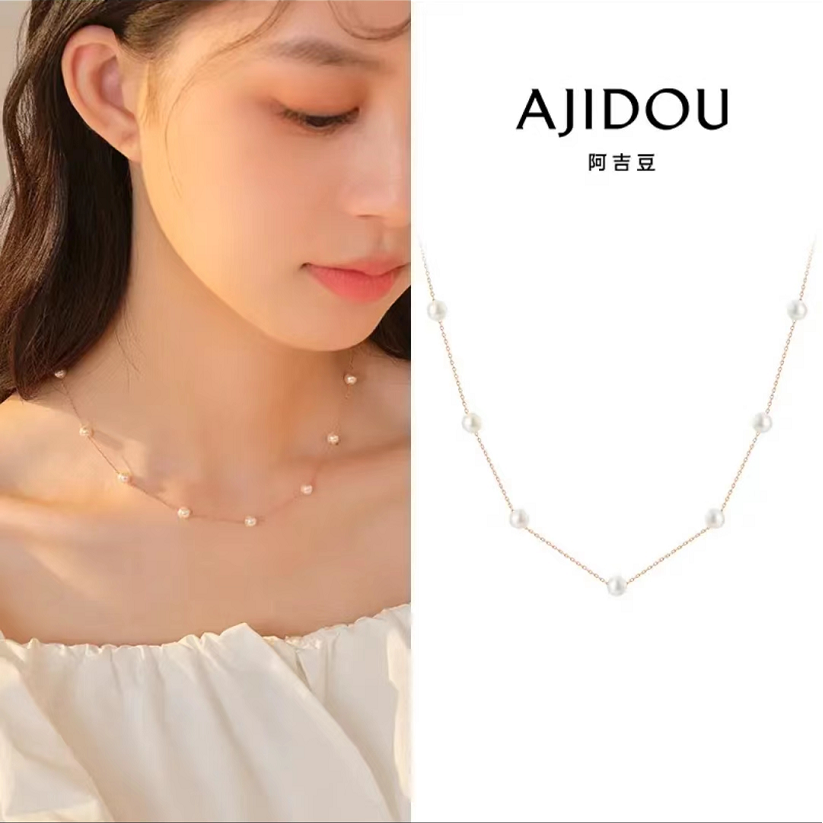 链子925银仿珍珠 阿吉豆925银迷你仿珍珠项链优雅气质颈链【YFX】