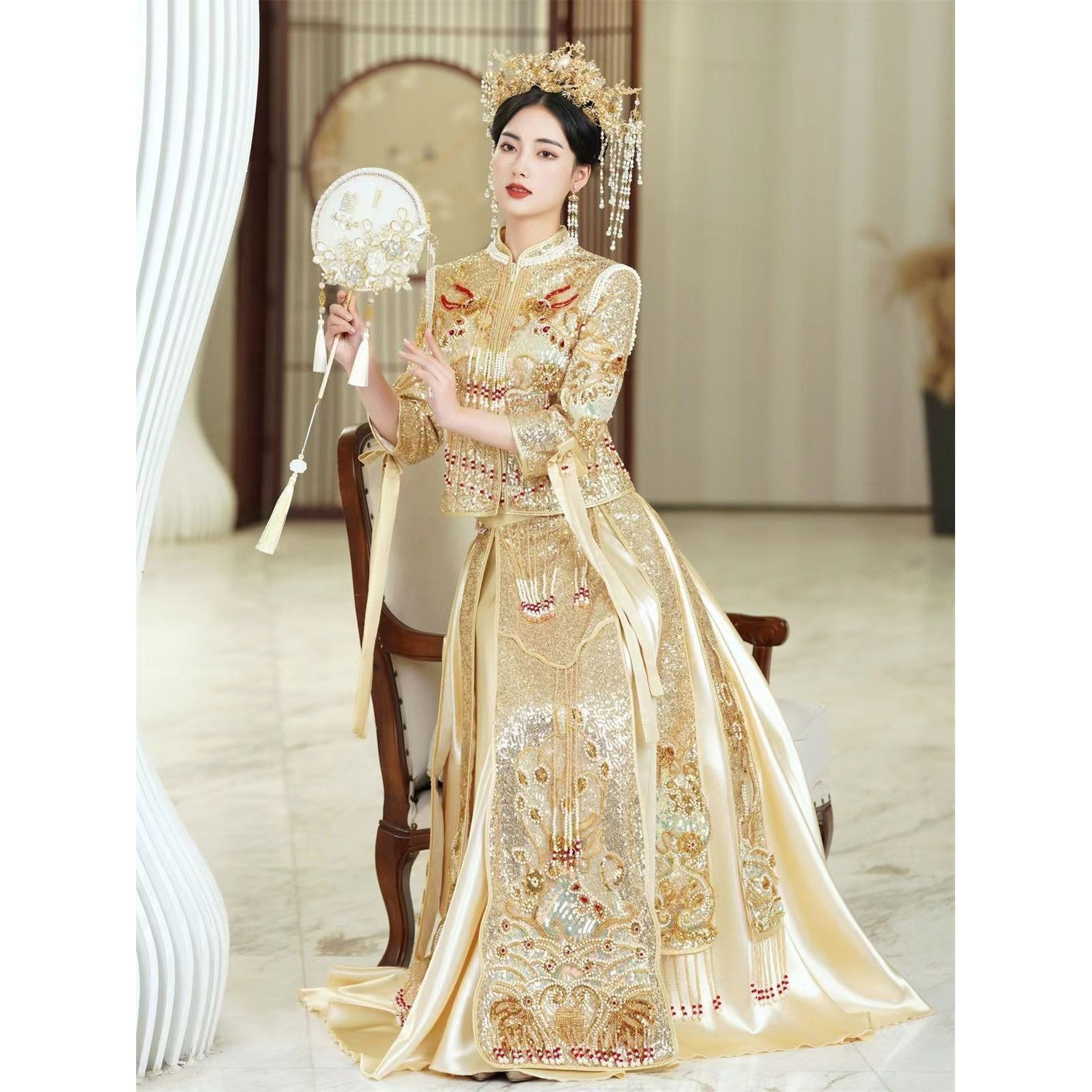 2025新款金色秀禾服高级新娘中式婚纱礼服重工奢华敬酒服出阁服夏