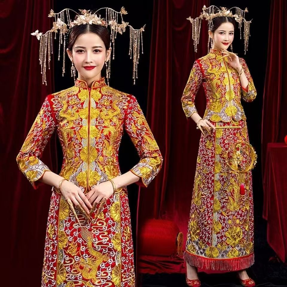金五福婚纱礼服2025新款秀禾服唐装复古新娘结婚敬酒服旗袍套装女