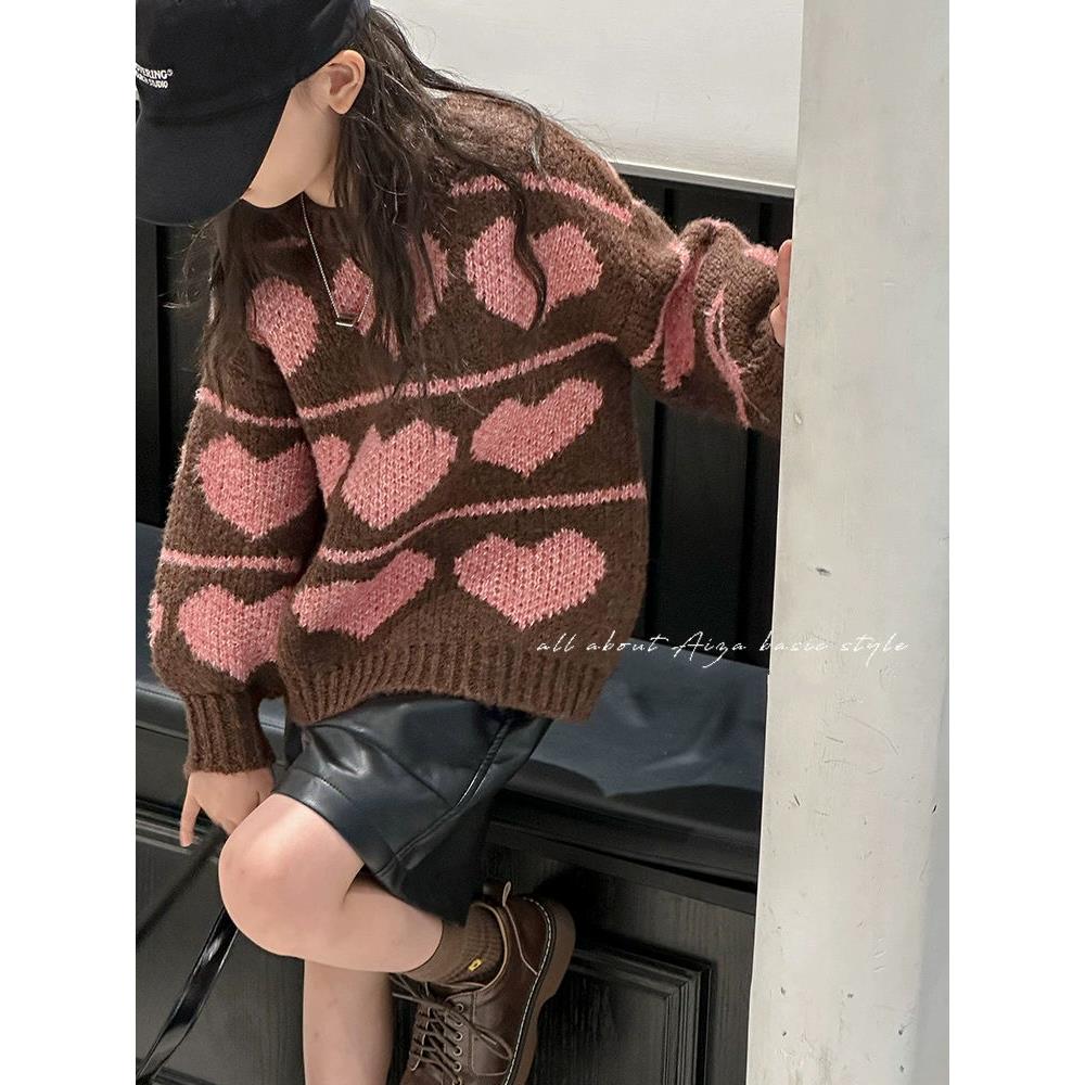 韩国童装女童加绒毛衣2023新款儿童秋冬装打底衫上衣服加厚针织衫