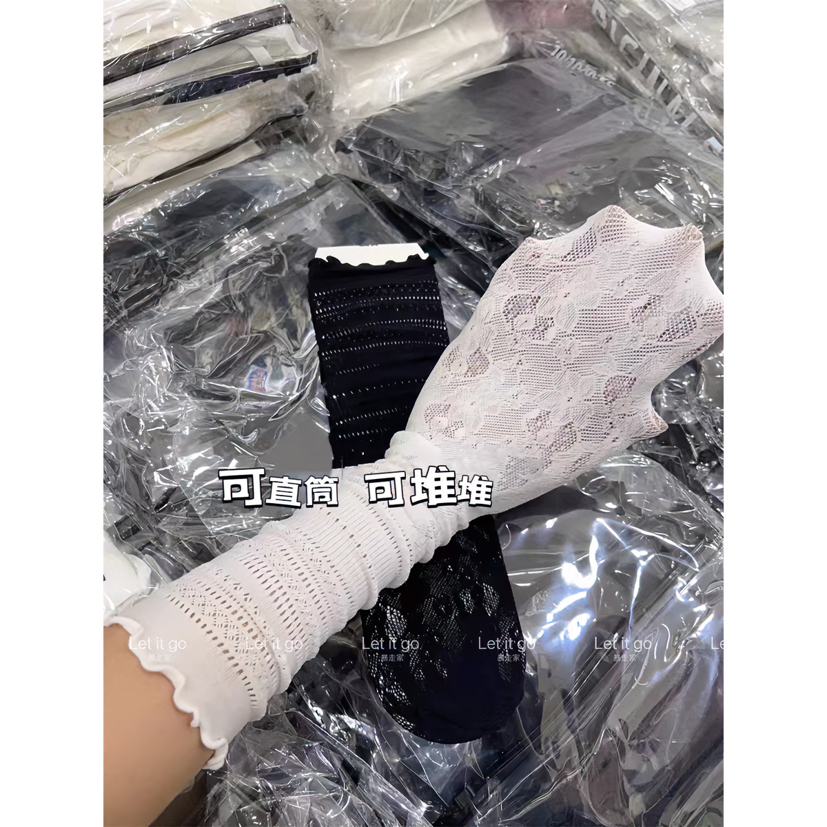花朵蕾丝 袜子女网红甜美高弹网眼蕾丝花边堆堆袜潮镂空薄款中筒
