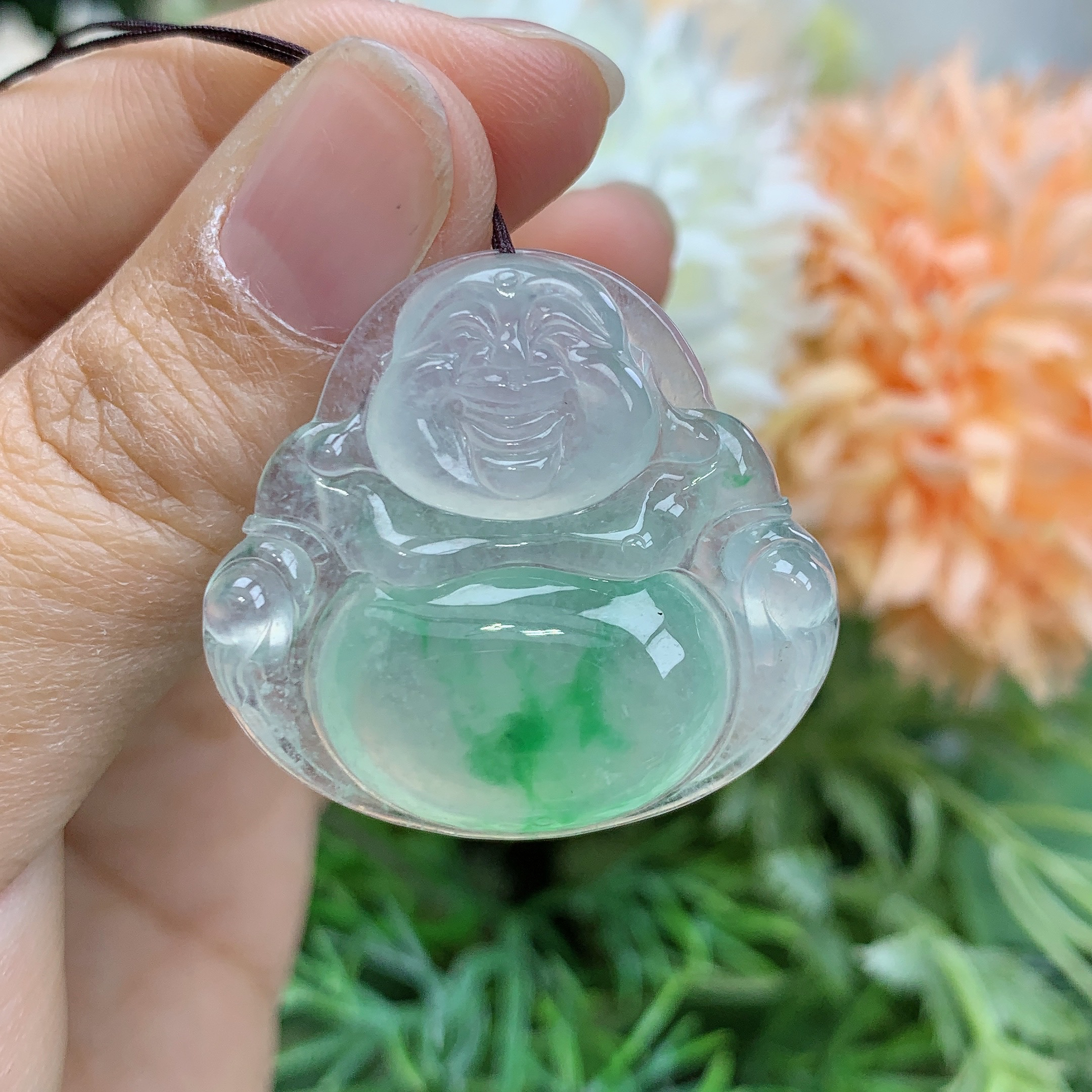 缅甸天然翡翠a货玉冰种起光飘阳绿佛公吊坠尺寸30.4/32.8/6.6mm李