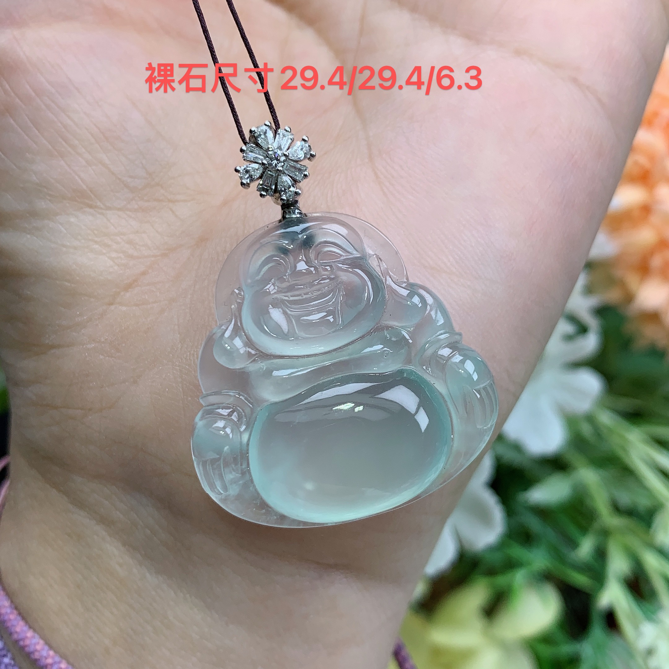 缅甸天然翡翠a货18k高冰玻起钢白月佛公吊坠尺寸37.8/29.4/6.3m奋