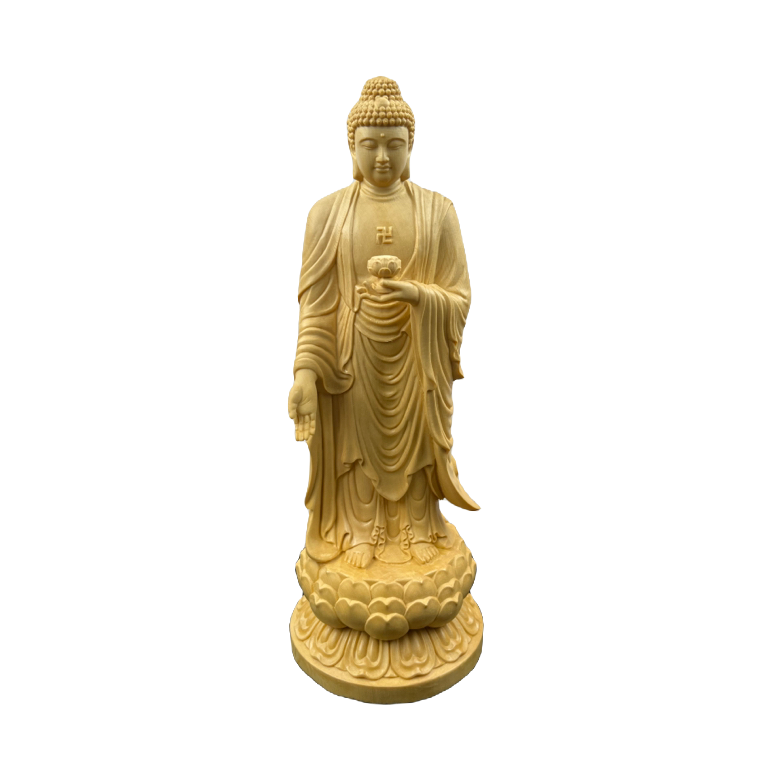 桧木大日如来木雕木质雕刻工艺品摆件,高31cm