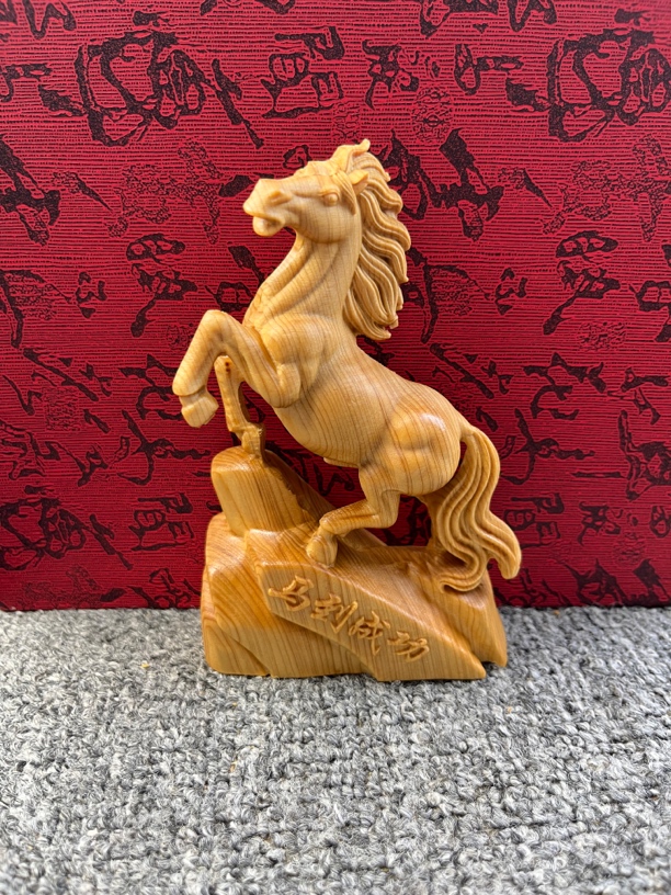 崖柏木实木马到成功马摆件木雕工艺高12cm宽8cm