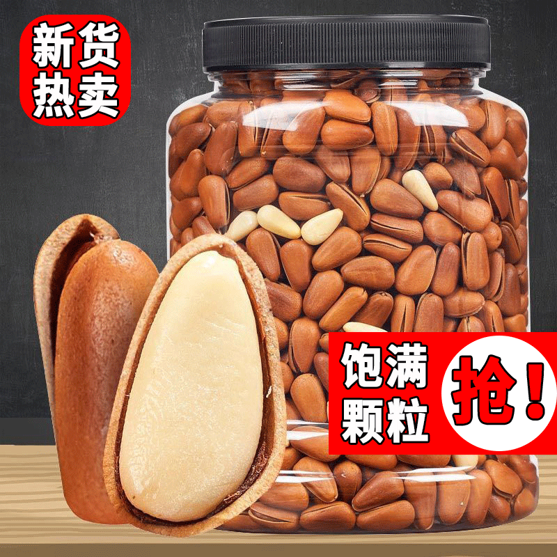 新货大颗粒东北松子罐装500g/10g手剥原味东北松子坚果干零食开口