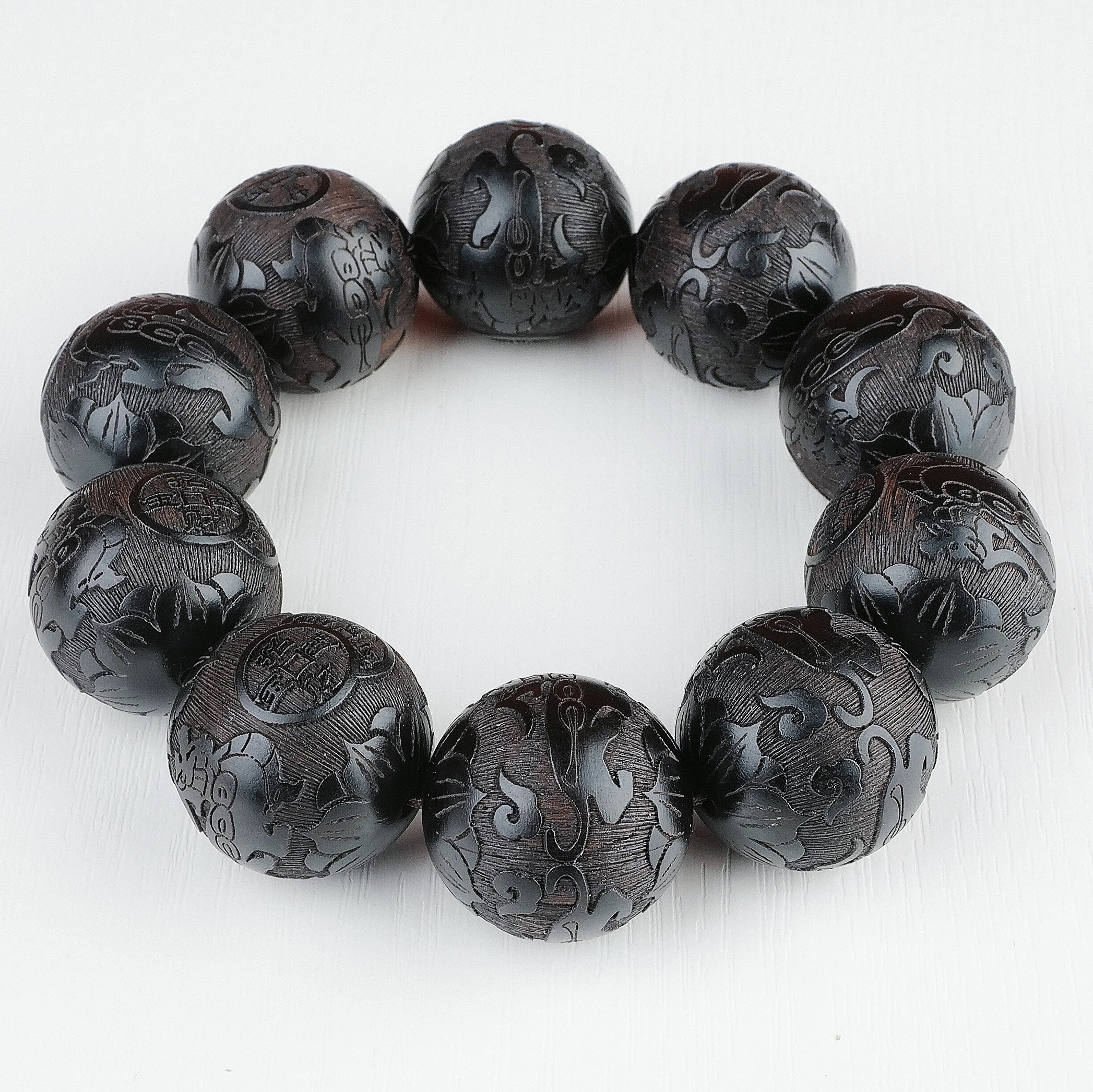 【招财进宝】紫光檀大直径2.5cm10颗单圈雕刻男士霸气佛珠沉水老料