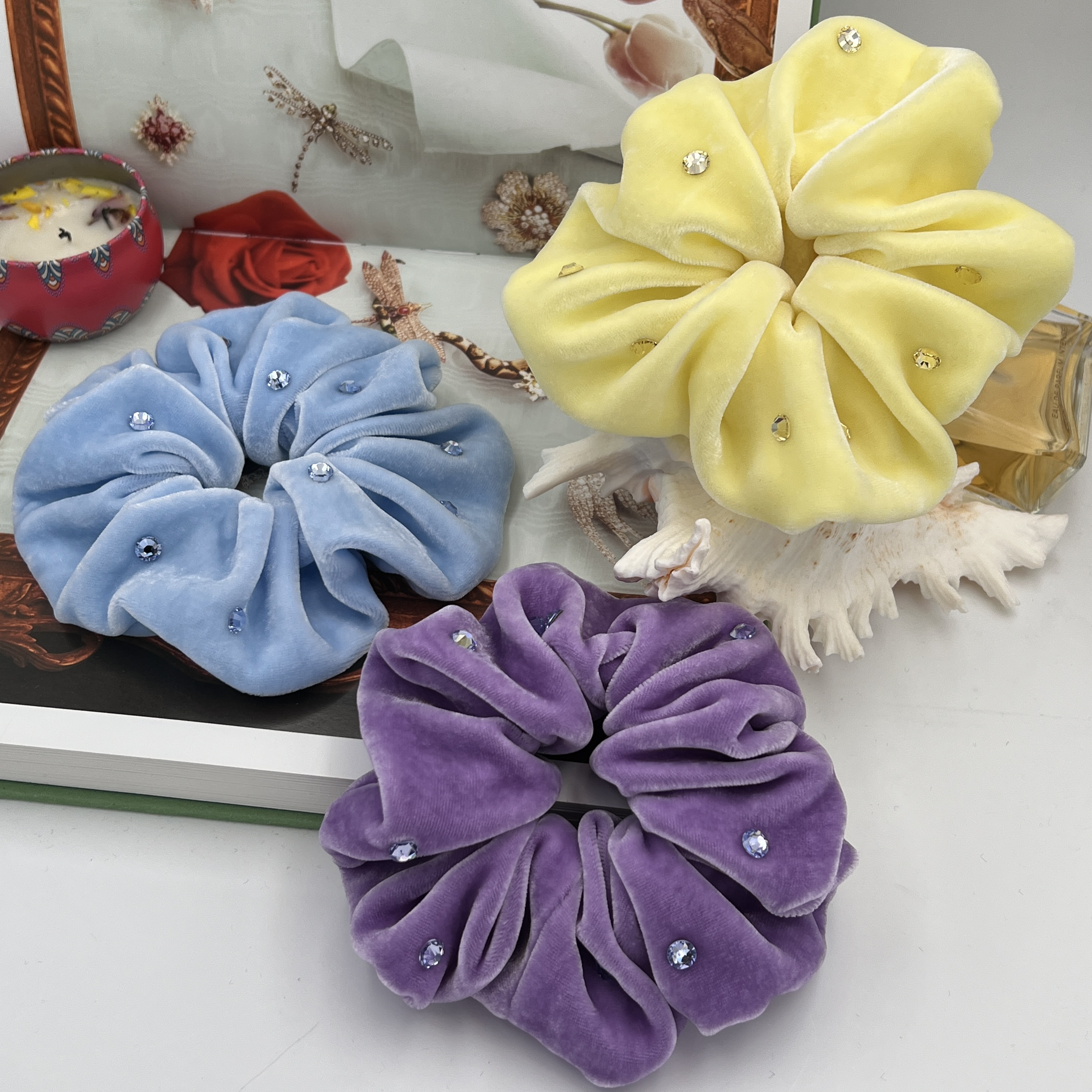 韩国轻奢定制蚕丝丝绒施华洛高级感大肠圈时尚百搭NO退换