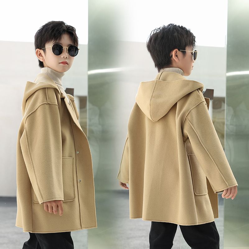 巴拉拉吧象小爸儿童呢子大衣中大童2024新款中长款呢外套男童双面