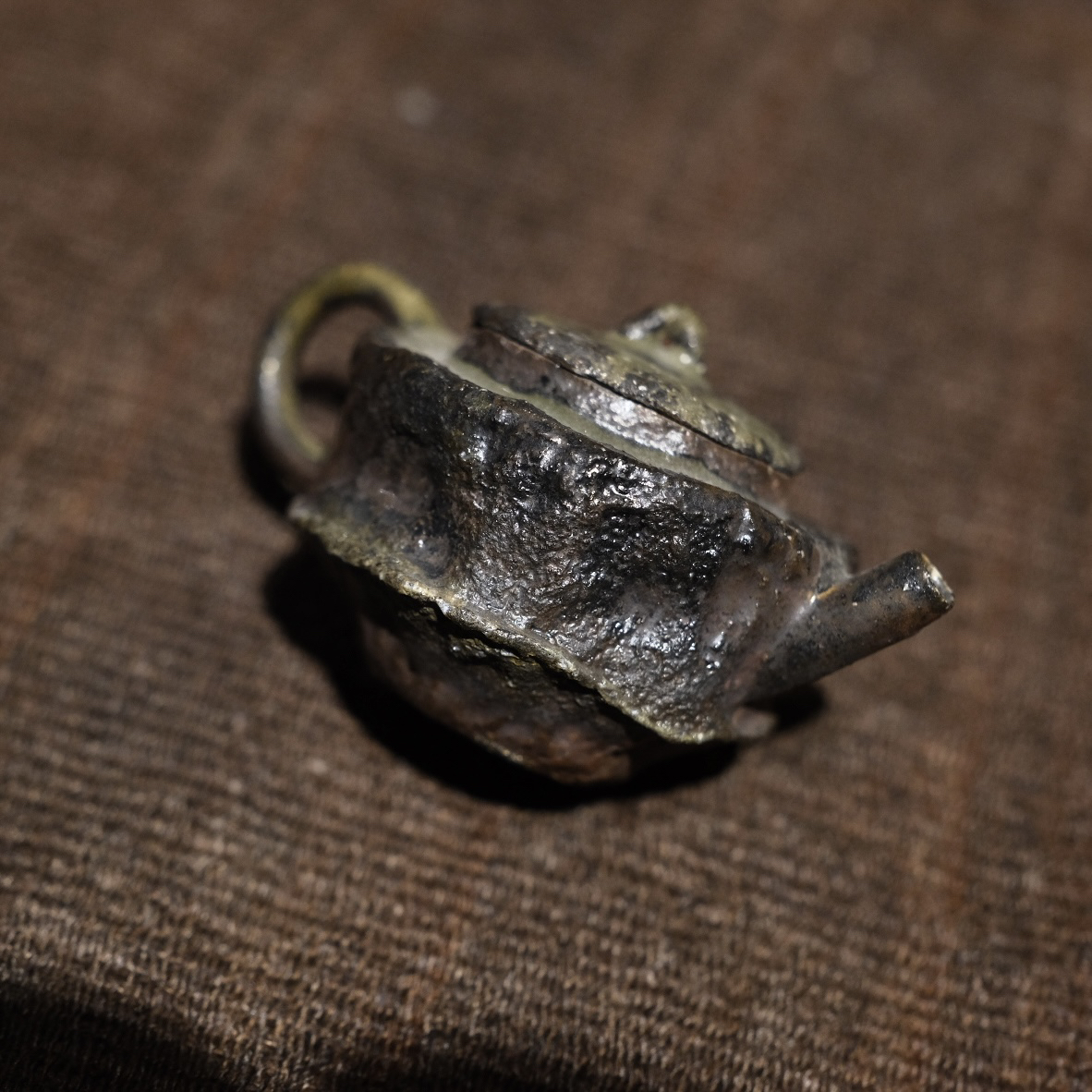原矿柴烧手捏竹节小壶80ml