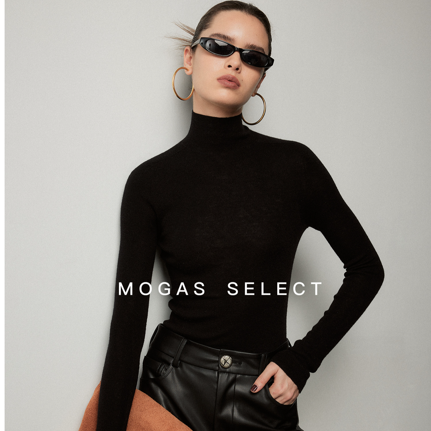 Mogas【达人专属】蒿奢无缝一线成衣一字领内搭长袖针织打底衫女