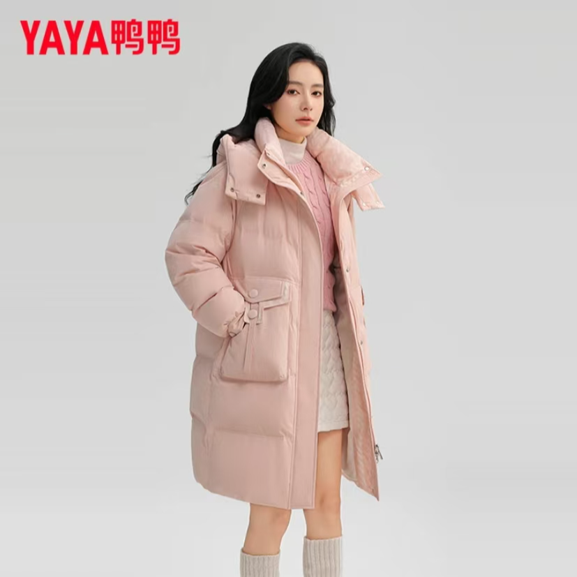 YAYA/鸭鸭时尚百搭休闲保暖女士防寒过膝长款好羽绒女YE4B618412X