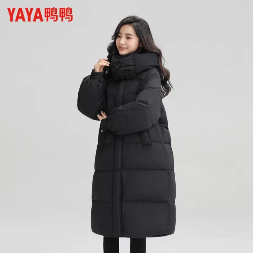YAYA/鸭鸭羽绒服长款过膝24冬新款连帽时尚保暖外套YE4B605841A
