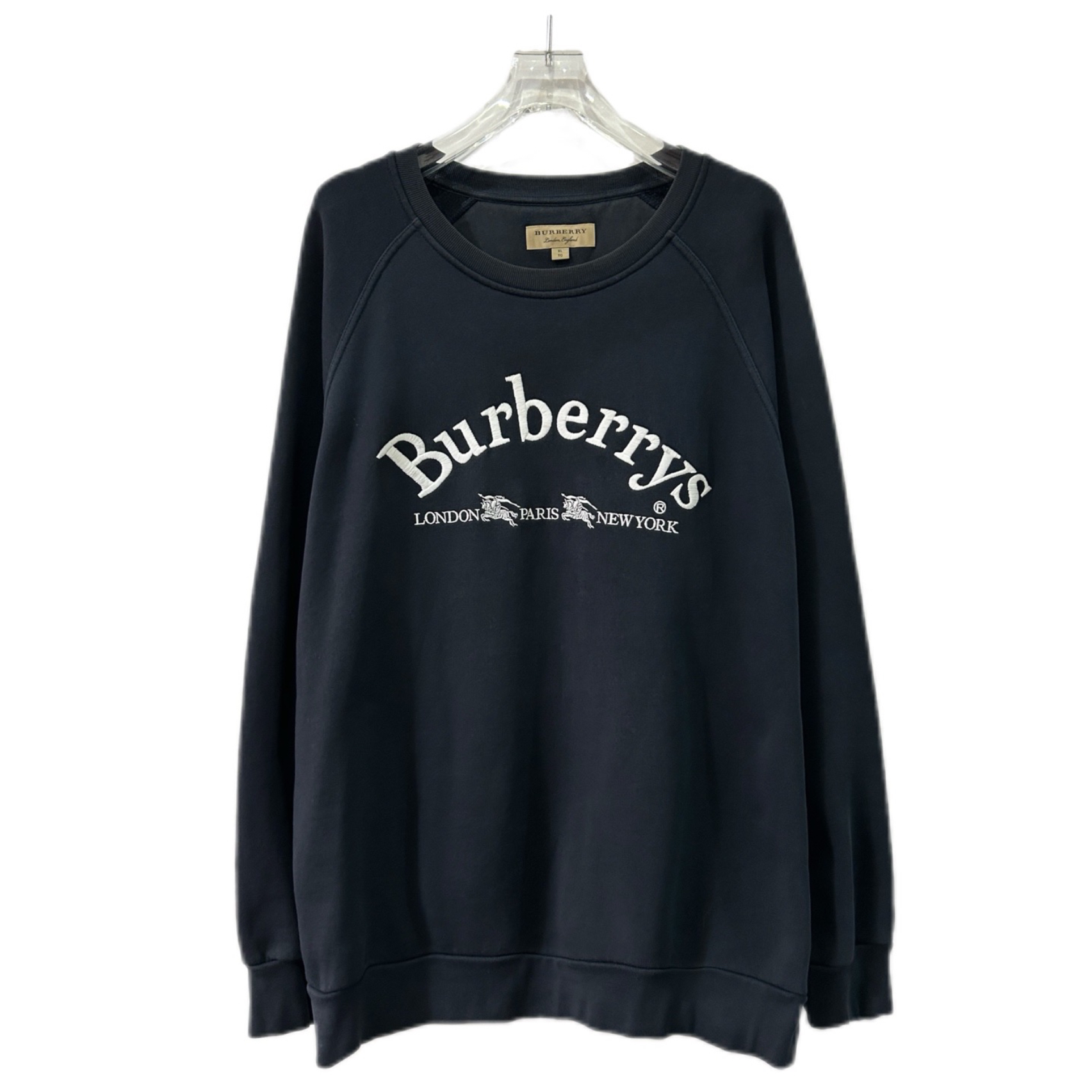 99新 BURBERRY/博柏利 001303 Logo刺绣棉质圆领黑色棉质卫衣XL码