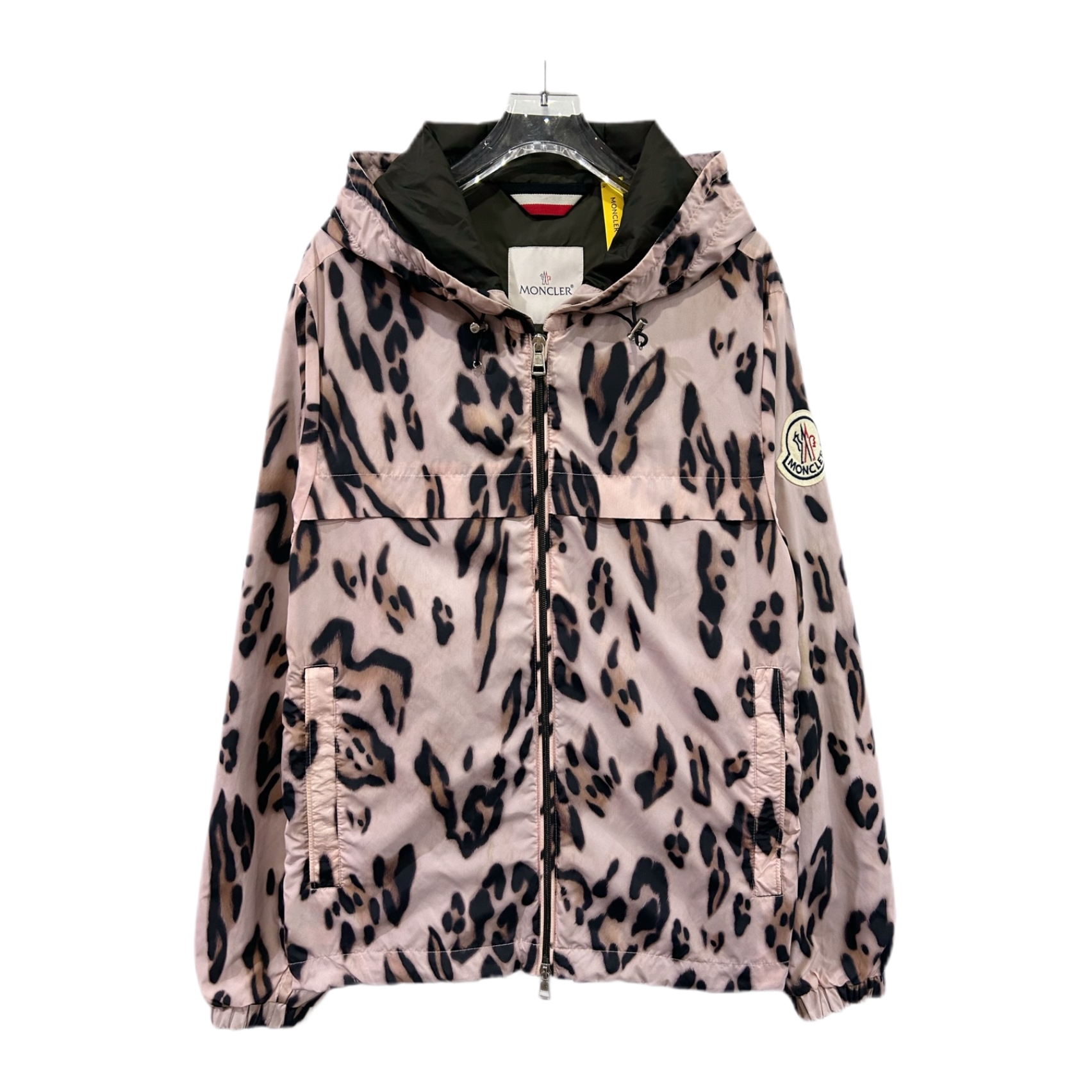 99新 MONCLER 001036 moncler 粉色满豹纹拉链锦纶外套  2码