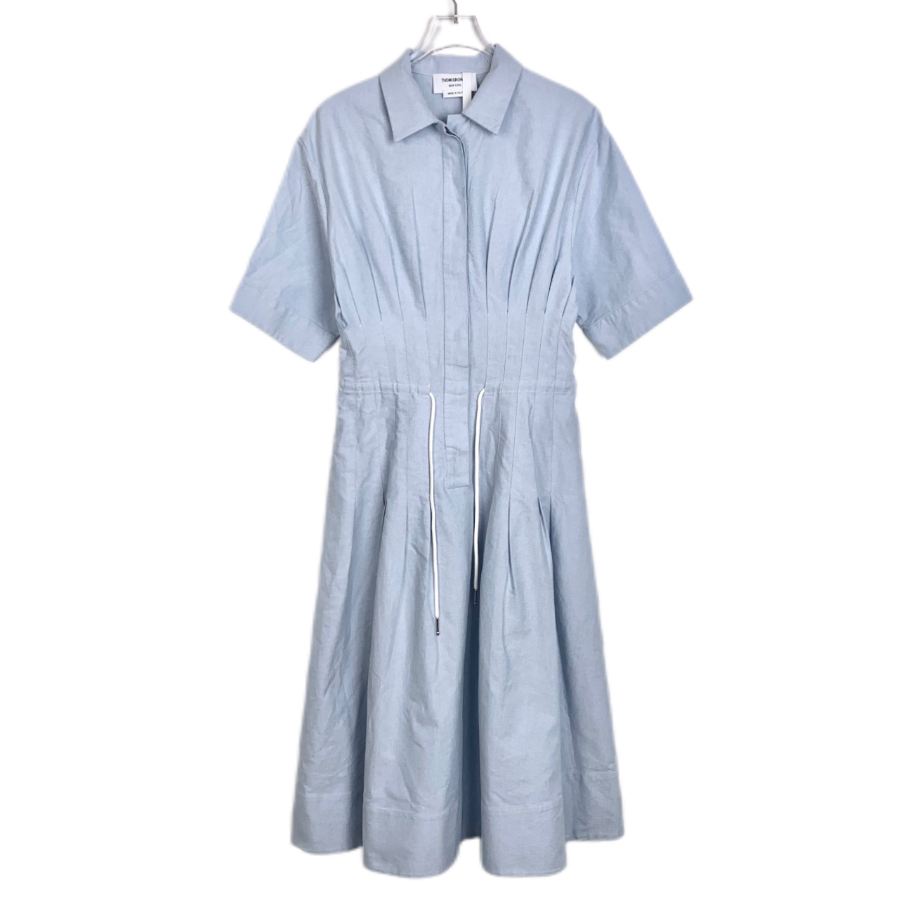99新 THOMBROWNE 001827  翻领短袖收腰款衬衫连衣裙蓝色 40码