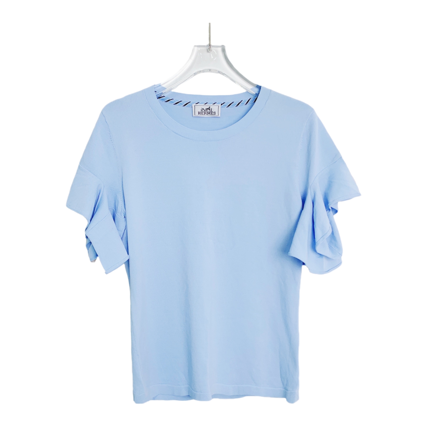 99新 Hermes/爱马仕 001549 爱马仕蓝色针织短袖 38码