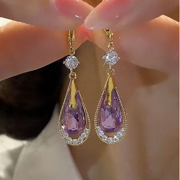 925银针耳饰 【128号】紫色美人泪高级时尚耳环