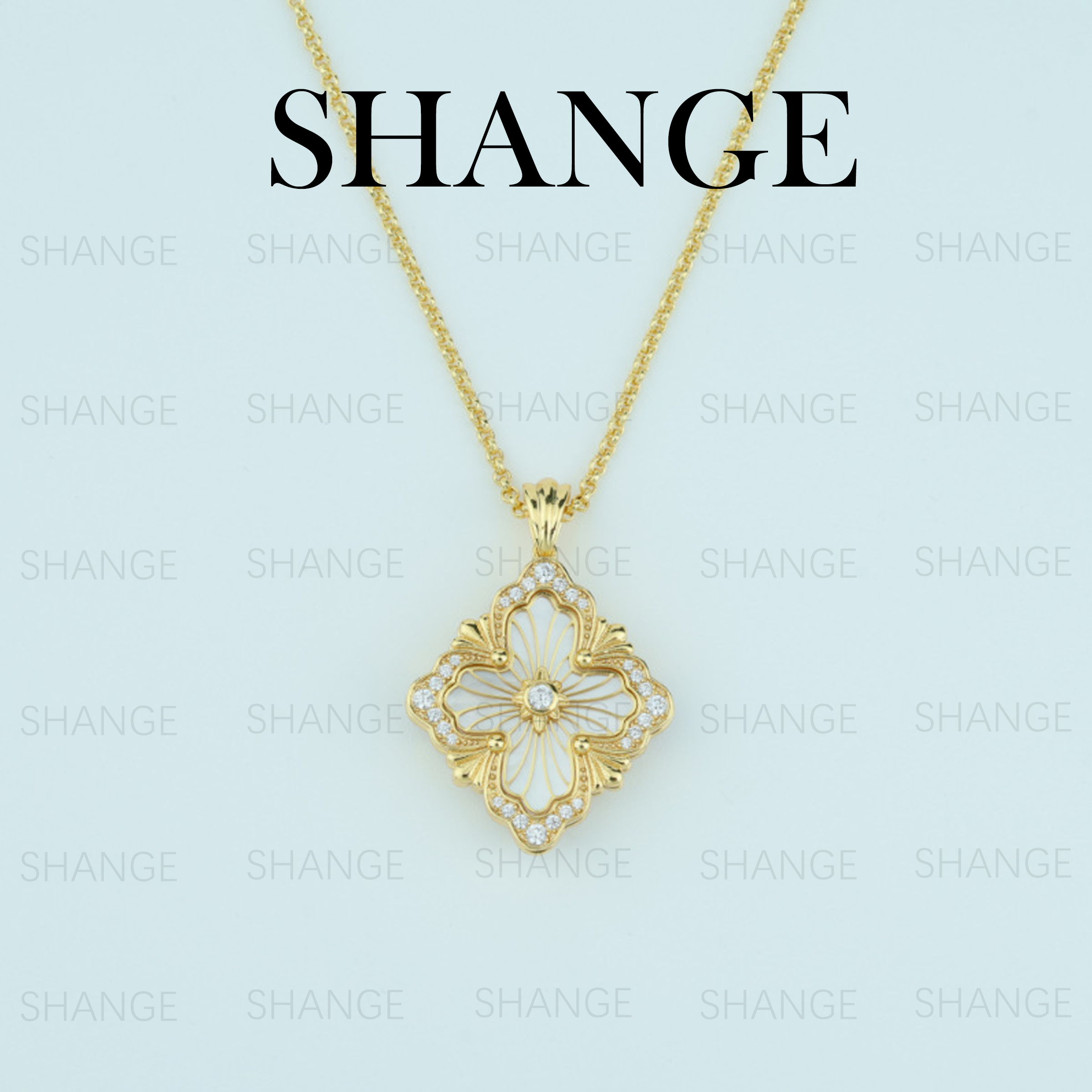 合金合成锆石项链 小众轻奢歌剧院系列四叶草项链