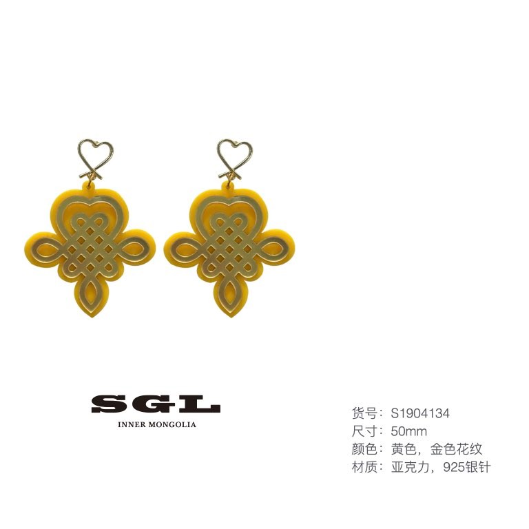 非金属耳饰 SGL设计师品牌东方元素传统纹饰925银针耳环534