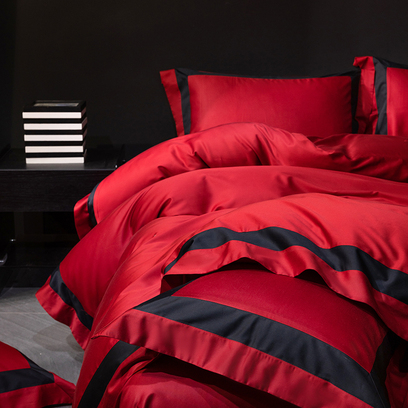 【他爱她家】莱赛尔天丝棉轻奢简约纯色丝滑四件套酒店风 ——幽梦红