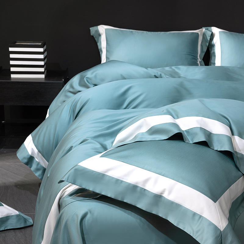 【他爱她家】莱赛尔天丝棉轻奢简约纯色丝滑四件套酒店风 ——金芝蓝