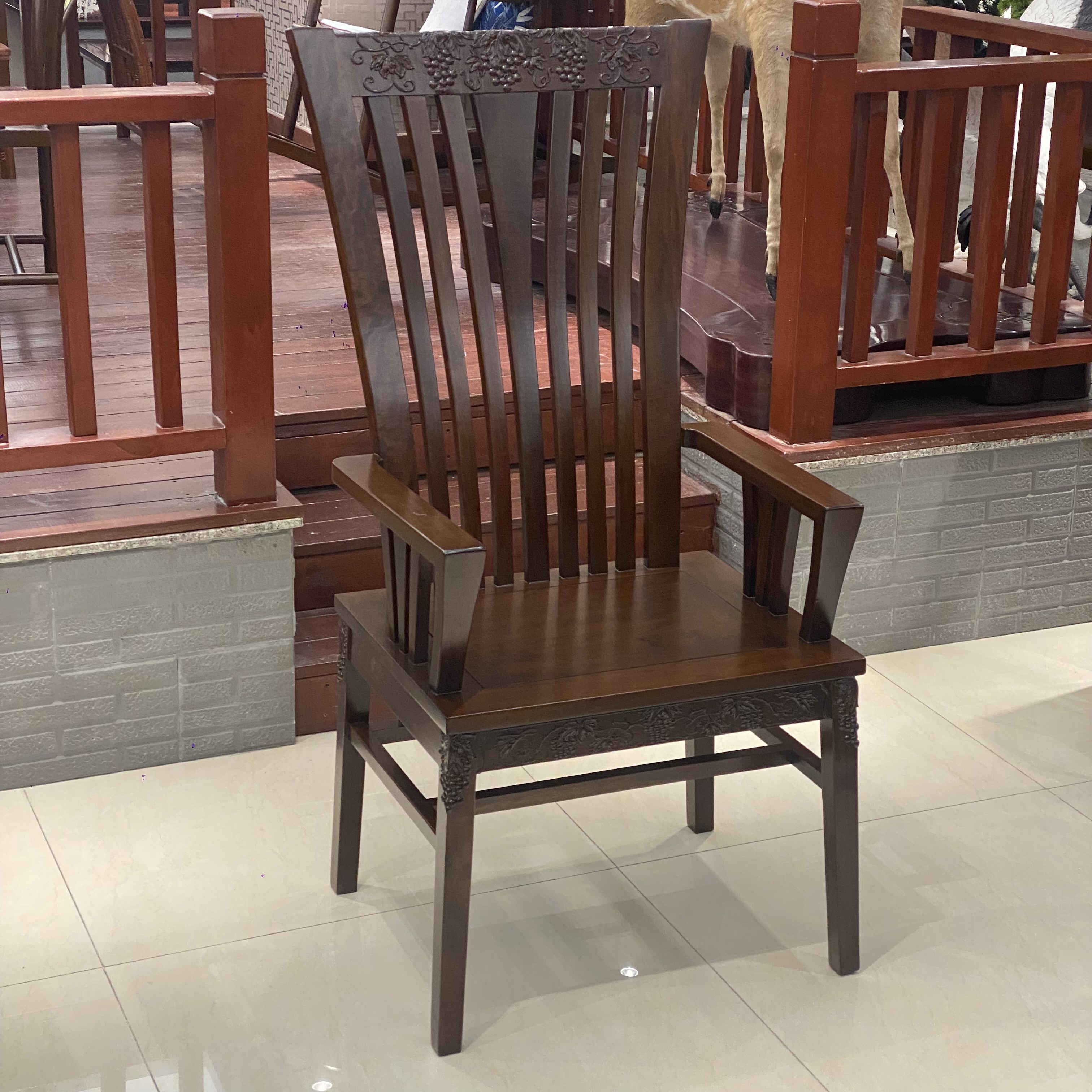 ［H木新中式] 丰乐祺扇扶手椅 尺寸:61*50*126 座高48 儿童