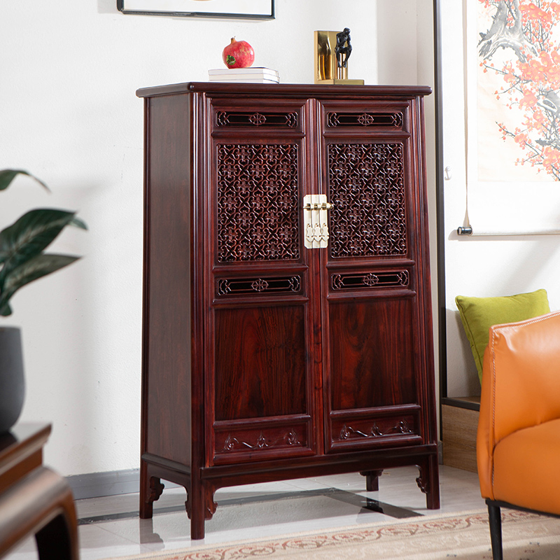赞比亚血檀红木家具四合如意圆角柜大红酸枝仿古收纳柜子储物柜