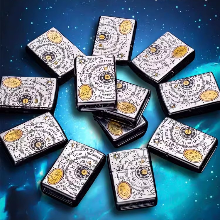zippo官方正版男士防风打火机 错金银工艺十二星座璀璨五面送男友
