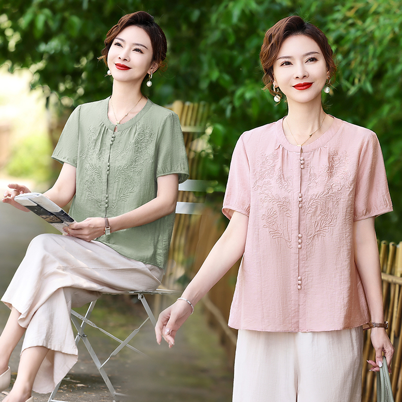 妈妈装夏季夏装薄款时尚显瘦两件套中老年女装中年洋气气质上衣