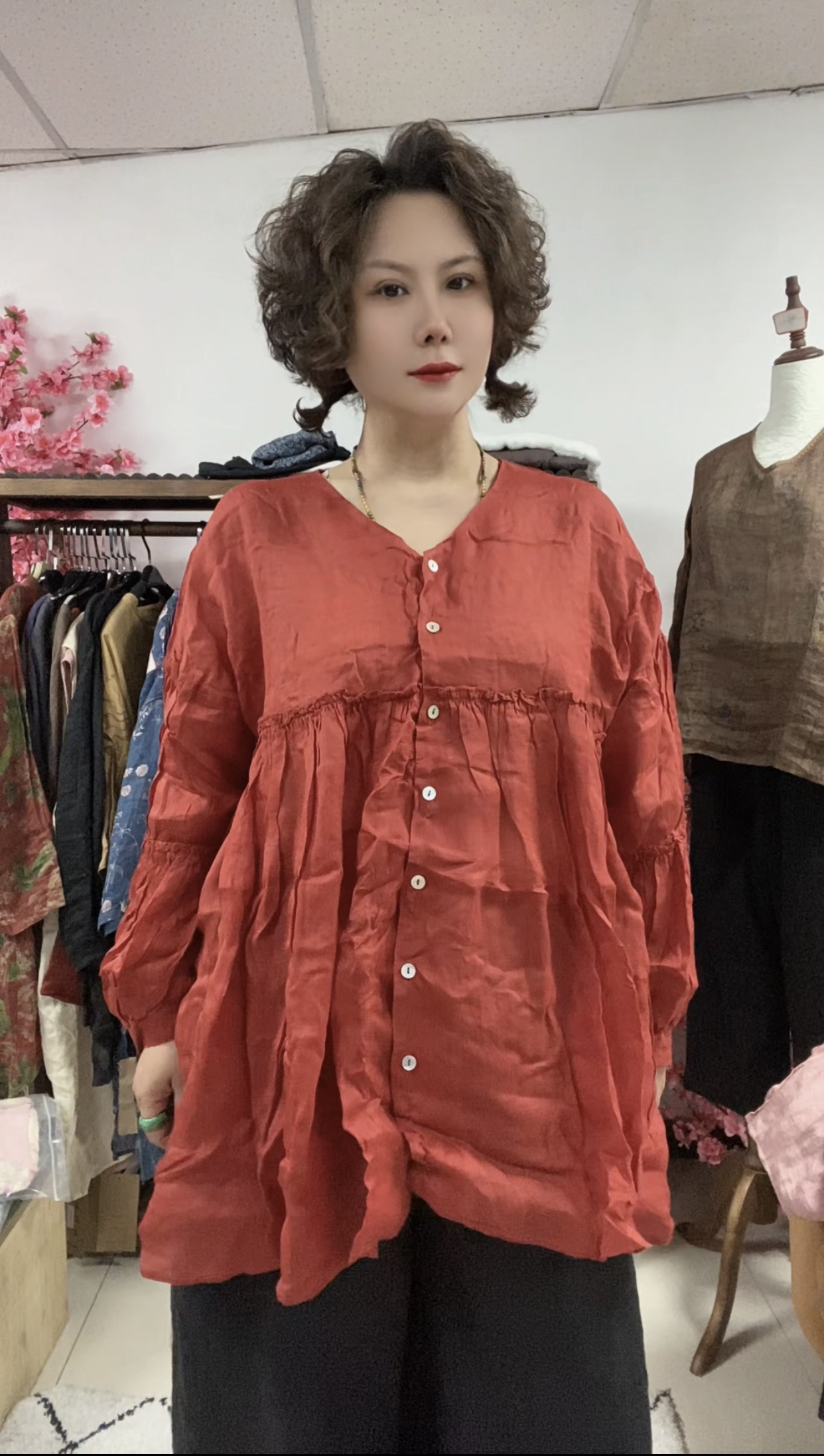 韩版纯色苎麻衬衫 娃娃衫