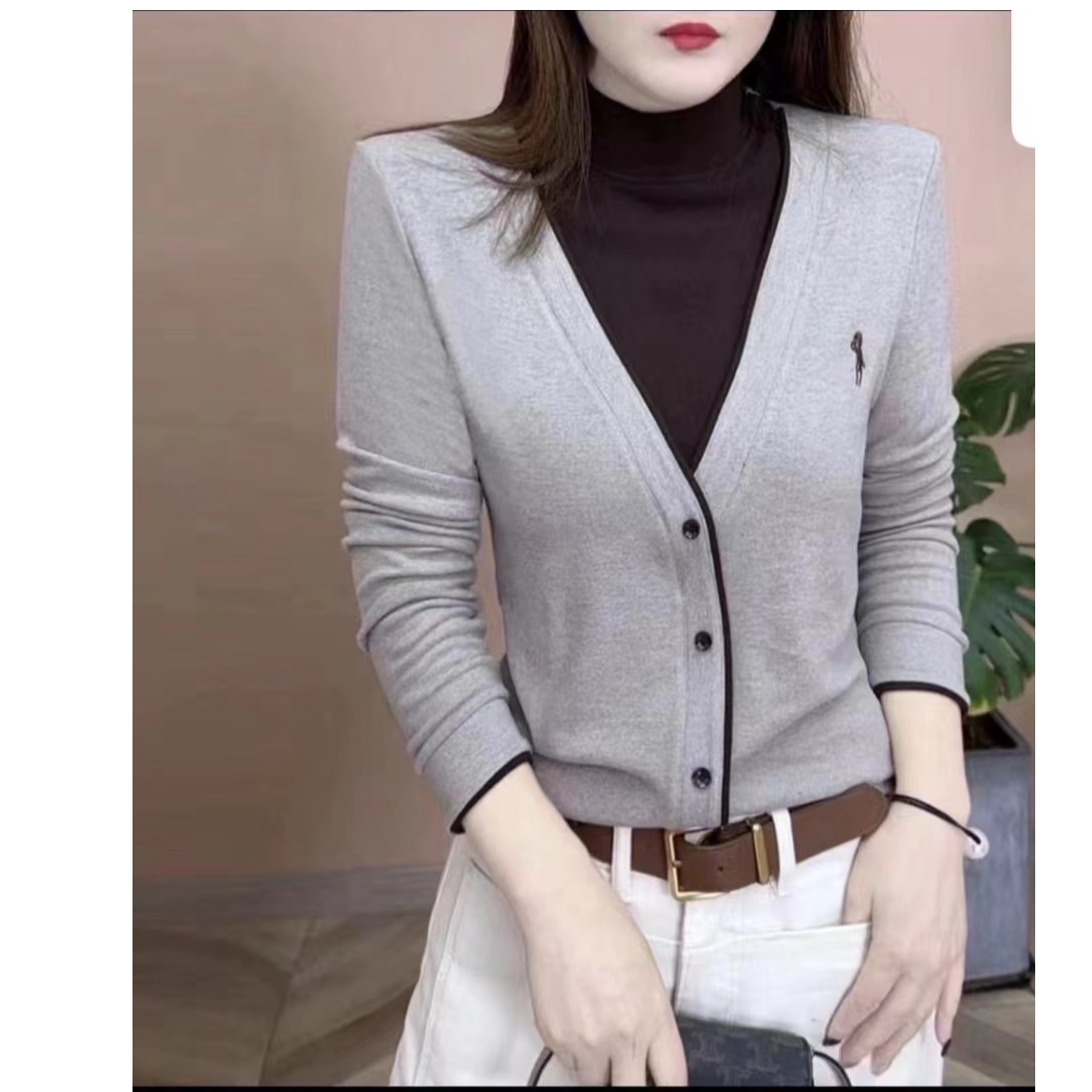 2024秋冬新品半高领拼接纯色加绒加厚气质百搭显瘦长袖女士打底衫