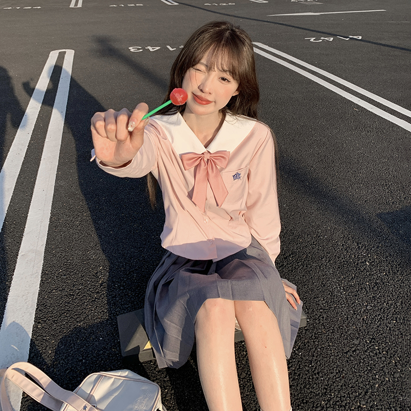 初恋亿次制服收腰长袖衬衫小个子学院风粉色女生上衣东京岁时记JK