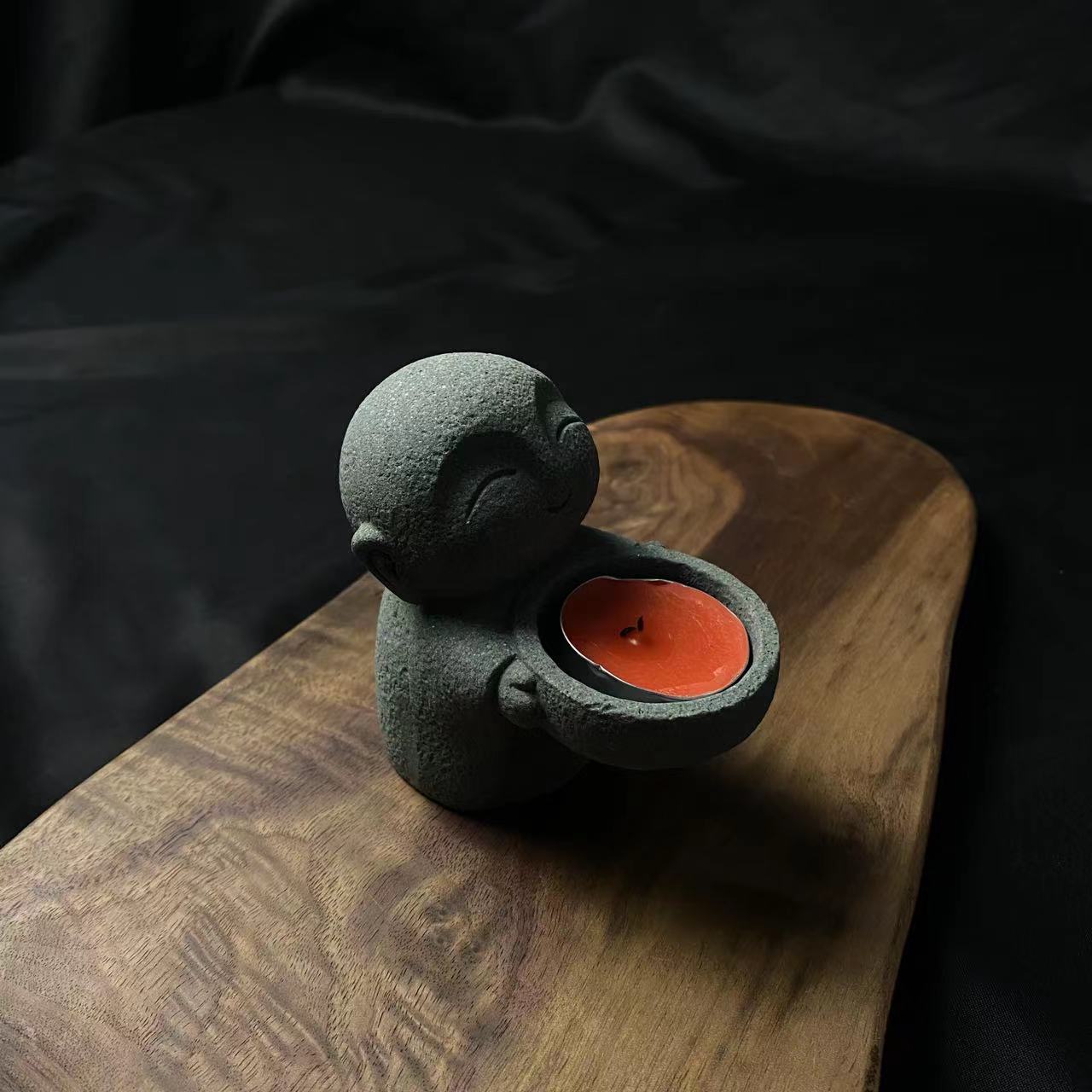 一心烛台客厅茶桌摆件造景精品摆件青砂石烛台家居饰品