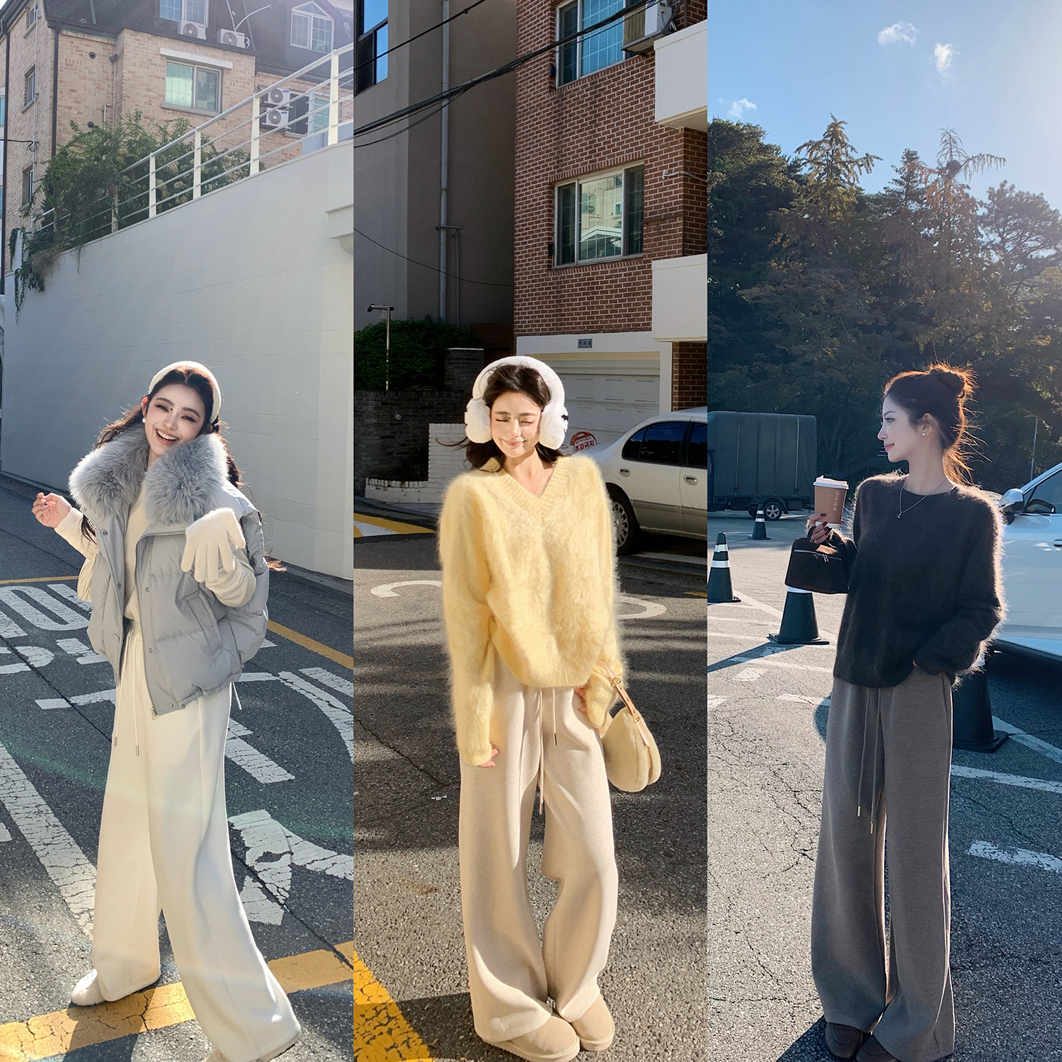 Lilylikes“遛弯云朵裤”绵柔绵羊毛棉晴混纺松紧腰抽绳阔腿休闲裤