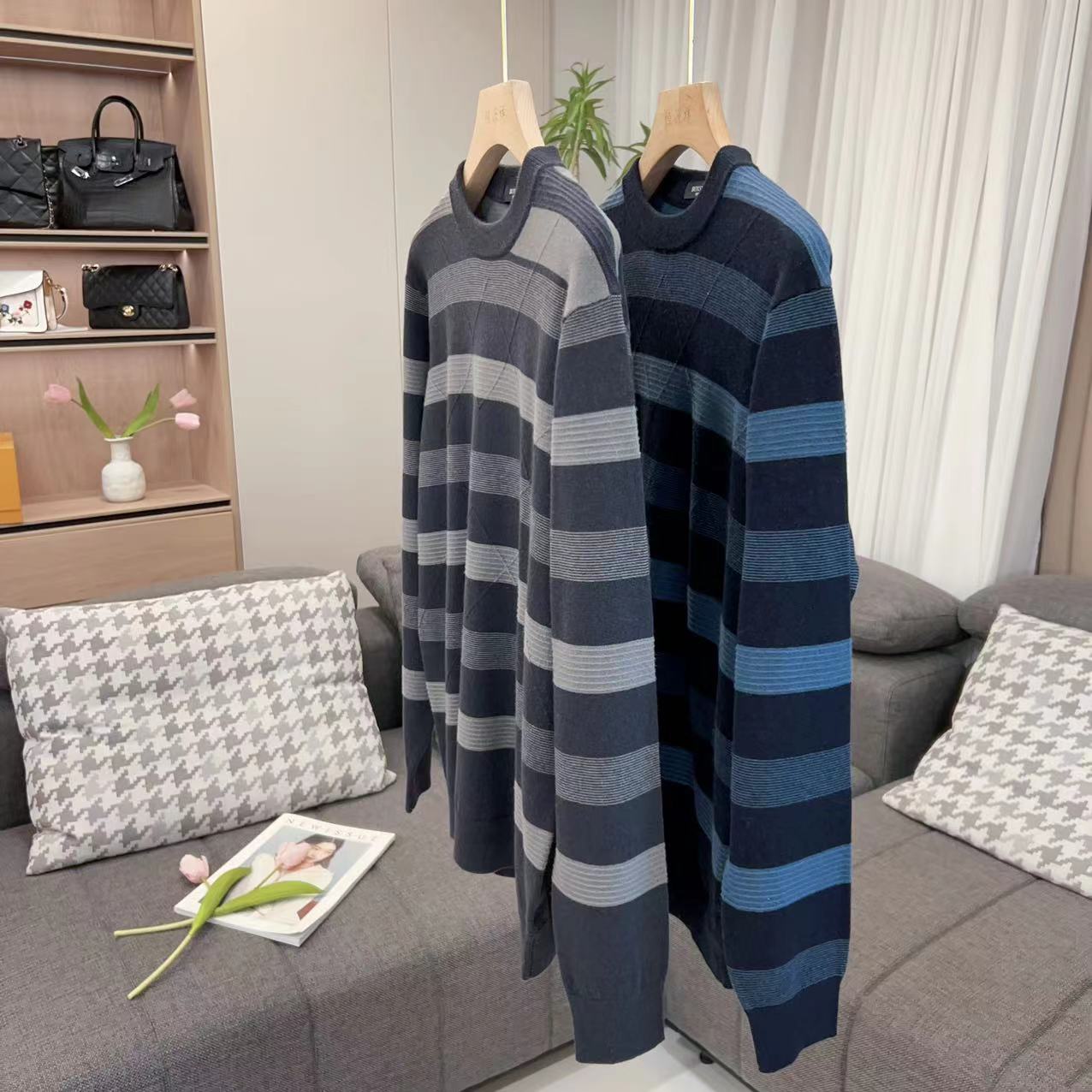 【美姐说】男士条纹羊毛衫6017