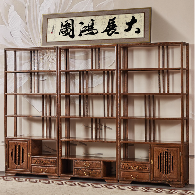 红木鸡翅木新中式博古架三组合简约多宝阁三件套茶叶古董架